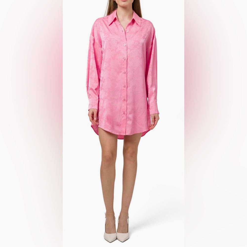NWT WAYF Pink Jacquard Shirt Dress